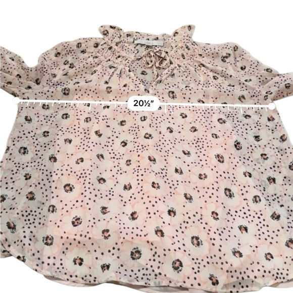 Loft Petite Pink Daisey Ruffle Tie Neck Long Sleeve Blouse Sz SP - Picture 10 of 11